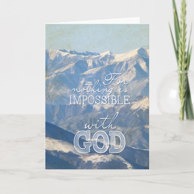 Bibel-Grußkarte Berg Luke-1:37 blaue Karte (Vorderseite)