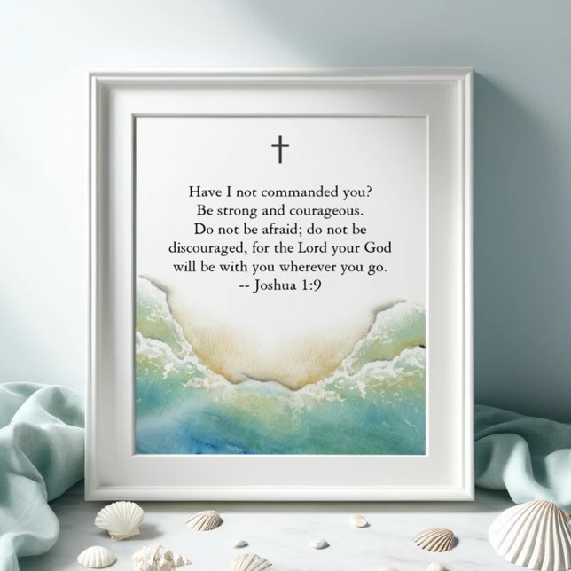 Bibel Inspiration Poster mit Beach Art (Inspirational poster with Bible verse and watercolor shoreline art by Victoria Grigaliunas)