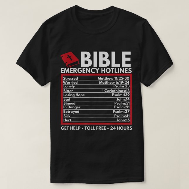 Bibel-Notrufhotlines Glauben Design T-Shirt (Design vorne)