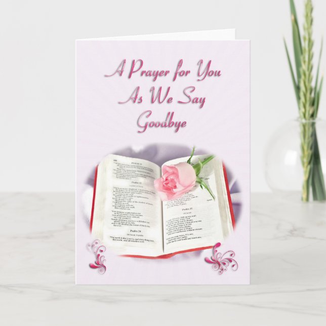 Bibel und Rose beten, während wir uns verabschiede Karte (Vorderseite)