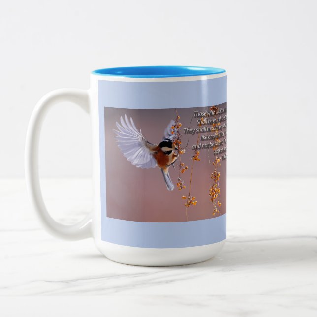 Bibel-Vers-Jesaja-40:31 mit dem Vogel motivierend Zweifarbige Tasse (Links)