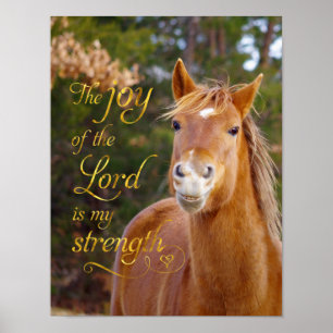 Bibel-Vers-lächelndes Kastanien-Pferdeplakat Poster