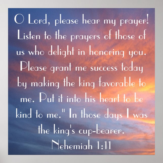 Bibel Vers Nehemiah 1:11 Sonnenuntergang Himmelbet Poster (Vorne)