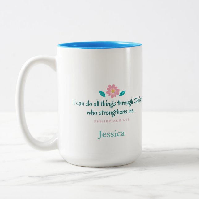 Bibel-Vers-Tasse Zweifarbige Tasse (Links)