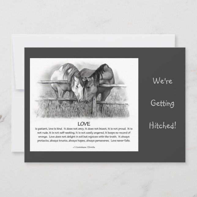 BIBEL-VERS: WEDDING LADEN EIN: PFERDE, BLEISTIFT EINLADUNG (Vorderseite)