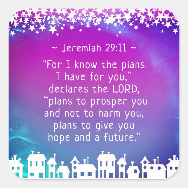 Bibel Verse Jeremiah 29:11 Weihnachtsdorf Quadratischer Aufkleber (Vorderseite)