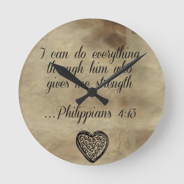 Bibel Verse Philippianer 4:13 Runde Wanduhr (Vorderseite)