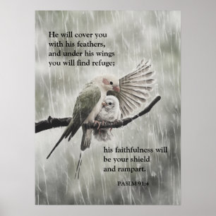 Bibel Verse Psalm 91:4 - Christlicher Glaube Poster