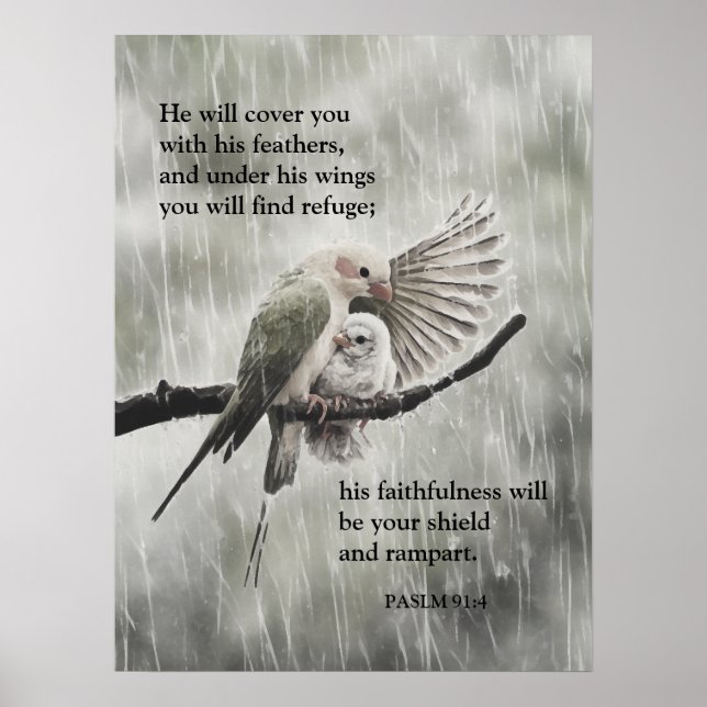 Bibel Verse Psalm 91:4 - Christlicher Glaube Poster (Vorne)