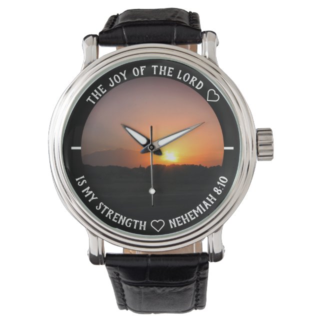 Bibel Verse Village Sunset Sonnenaufgang Foto Vorl Armbanduhr (Vorderseite)