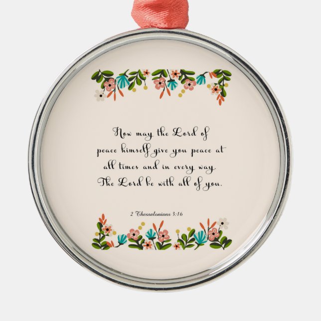 Bibel versifiziert Kunst - 2 Thessalonians 3:16 Silbernes Ornament (Vorne)