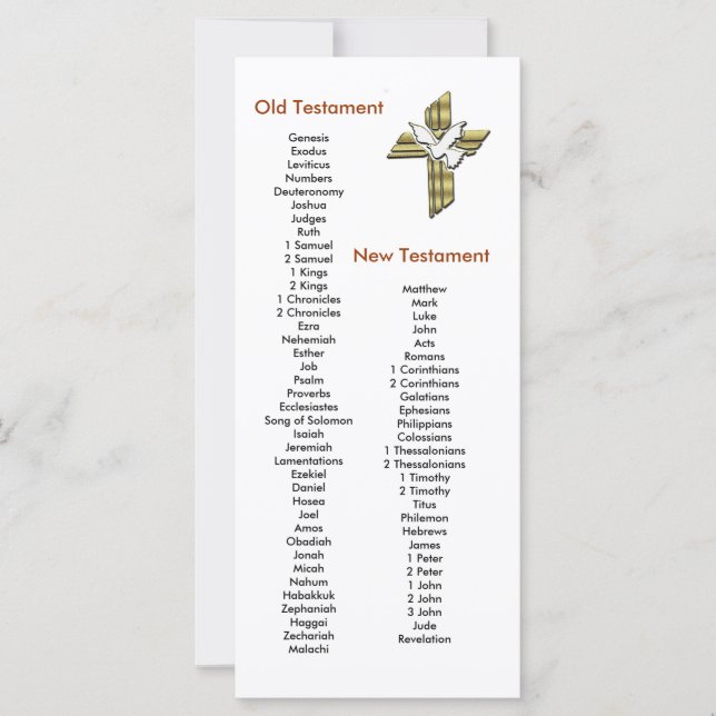 Bibelbuch-Lesezeichen-Bücher der Bibel (Vorderseite)