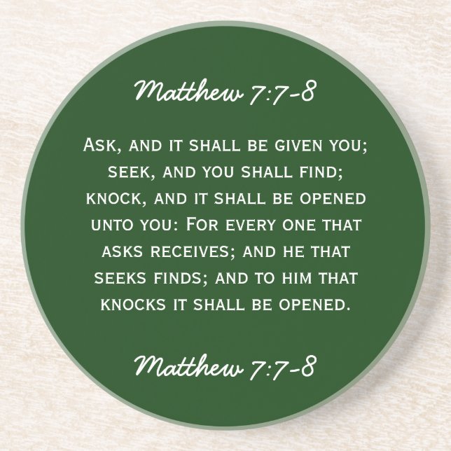 Bibeldurchgang Matthew-7:7 - 8 im weißen Text Sandstein Untersetzer (Vorne)