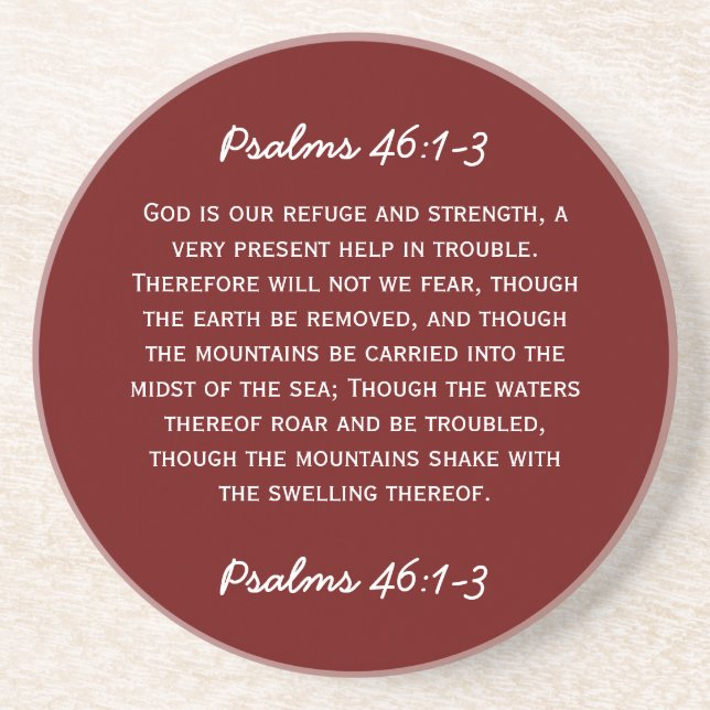 Bibeldurchgang Psalm-46:1 - 3 im weißen Text Sandstein Untersetzer (Vorne)