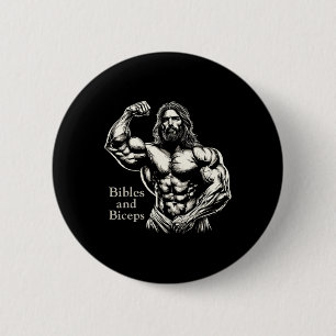 Bibeln und Biceps - Sonnige Bodybuilding Jesus Gym Button