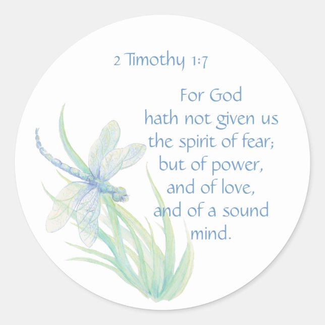 Bibelschrift Vers 2 Timothy 1:7 Libelle Runder Aufkleber (Vorderseite)