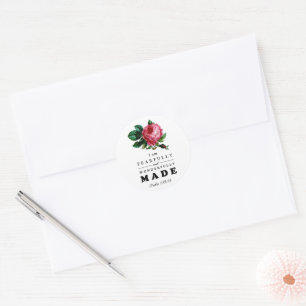 Bibelspruch Furchtbar und wunderbar gemacht Rose Runder Aufkleber
