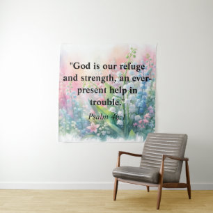 Bibelspruch Psalmen Typografie floral Aquarell Wandteppich