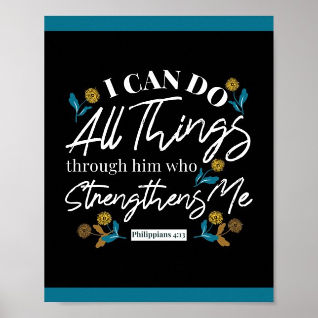 Bibeltypografie florale Kunst schwarz Poster (Vorne)