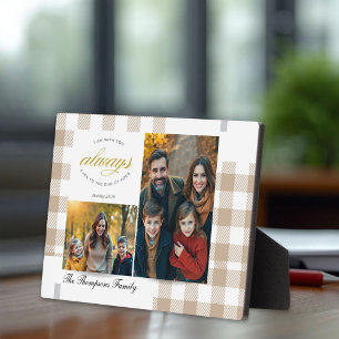 Bibelvers Beige Familienfoto-Collage Schrift Fotoplatte