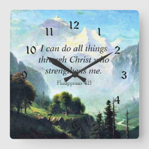 Bibelvers, Phil 4:13, ich kann alles tun... Quadratische Wanduhr