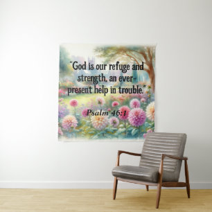Bibelvers Psalmen Typografie floral Aquarell Wandteppich