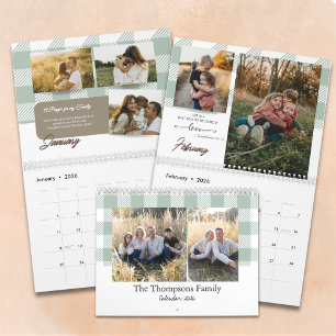 Bibelvers Sage Green Buffalo Plaid Familienfoto Kalender