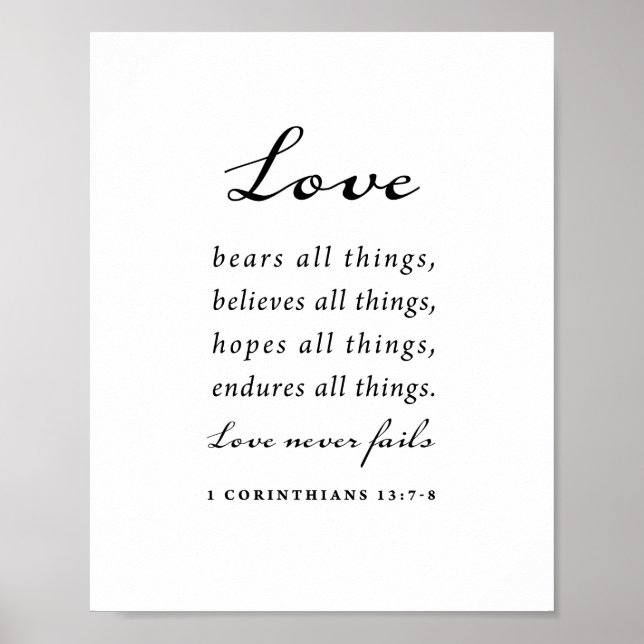 Bibelverse 1 Korinther 13:7-8 Poster (Vorne)