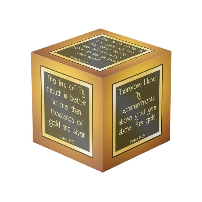 Bibelverse auf Gold Würfel (Vorderseite Schrägansicht)