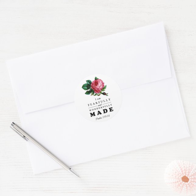 Bibelverse aus Angst und wunderbar gemachte Rose Runder Aufkleber (Umschlag)