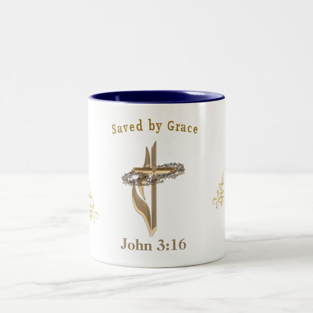 Bibelverse gerettet von Grace Zweifarbige Tasse (Mittel)