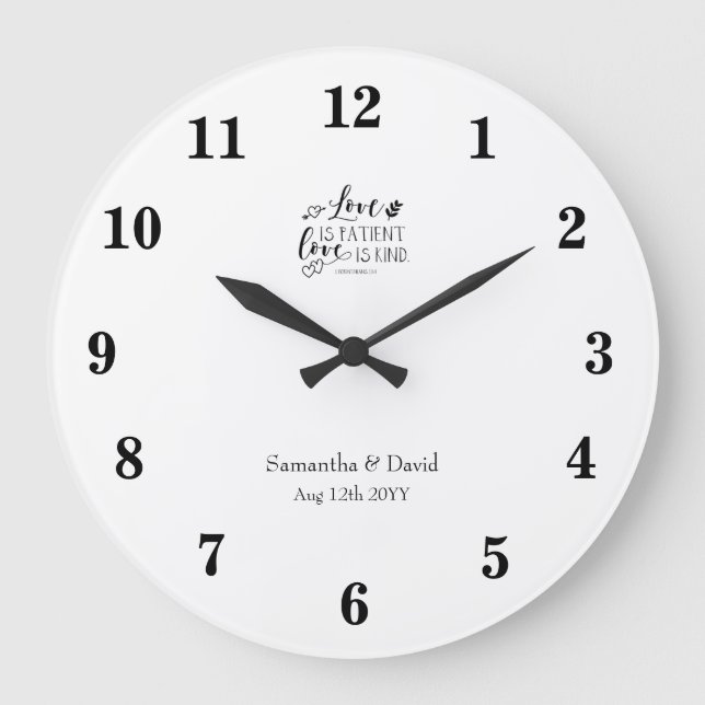 Bibelverse Hochzeitstundenuhr Große Wanduhr (Vorderseite)
