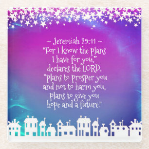 Bibelverse Jeremiah 29:11 Sterne und Häuser Glasuntersetzer