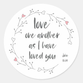 Bibelverse: Liebe einander (+ Herzen) Runder Aufkleber