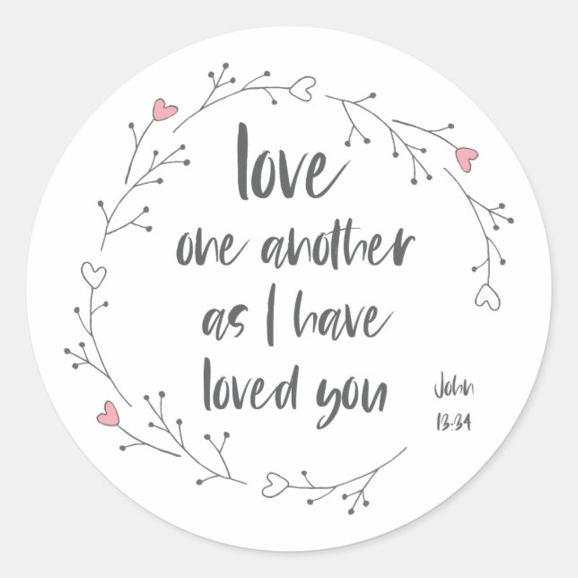 Bibelverse: Liebe einander (+ Herzen) Runder Aufkleber (Vorderseite)