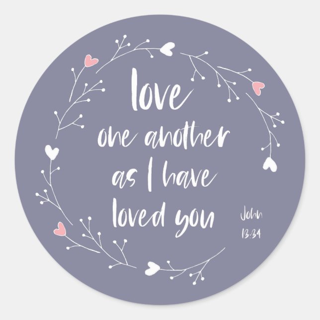 Bibelverse: Liebe einander (+ Herzen) Runder Aufkleber (Vorderseite)