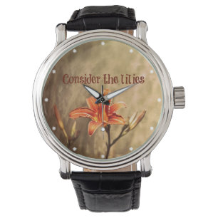 Bibelverse: Man denke an die Lilien Armbanduhr