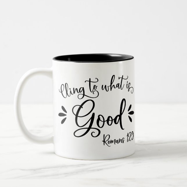 Bibelverse - Römer 12:9 Zweifarbige Tasse (Links)