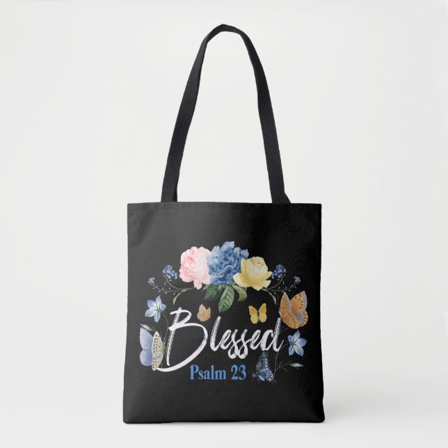 Bibelverse Selig Psalm 23 Schmetterling Rose Blume Tasche (Vorderseite)