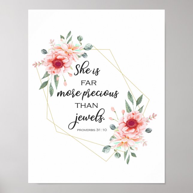 Bibelverse, sie ist viel wertvoller als Juwelen Poster (Vorne)