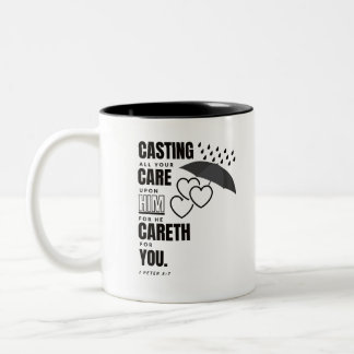 Bibelverse-Tasse - I Peter 5:7 KJV Zweifarbige Tasse