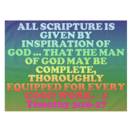 Bibelverse von 2 Timothy 3:16-17. Tischdecke