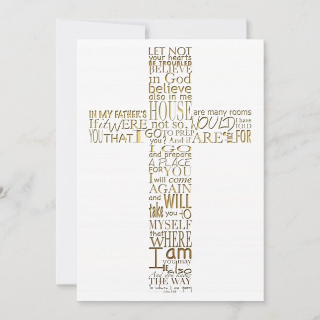 Bibelverse von John 14 Golden Memorial Service Einladung (Vorderseite)