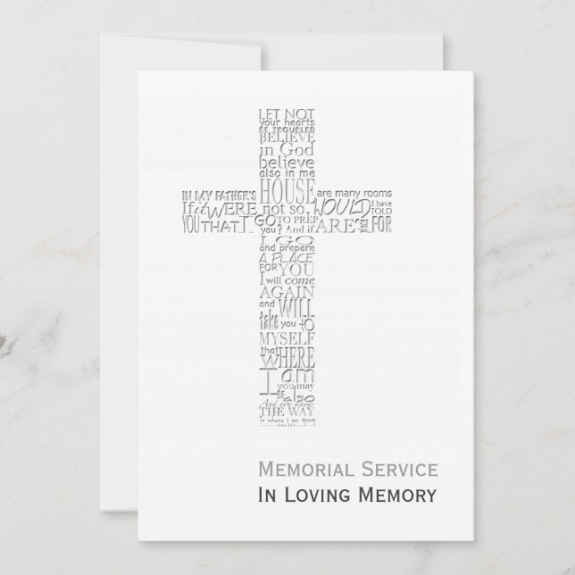 Bibelverse von John 14 White Memorial Service Einladung (Vorderseite)