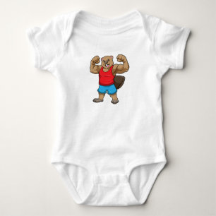 Biber als Bodybuilder mit großen Oberarmen Baby Strampler