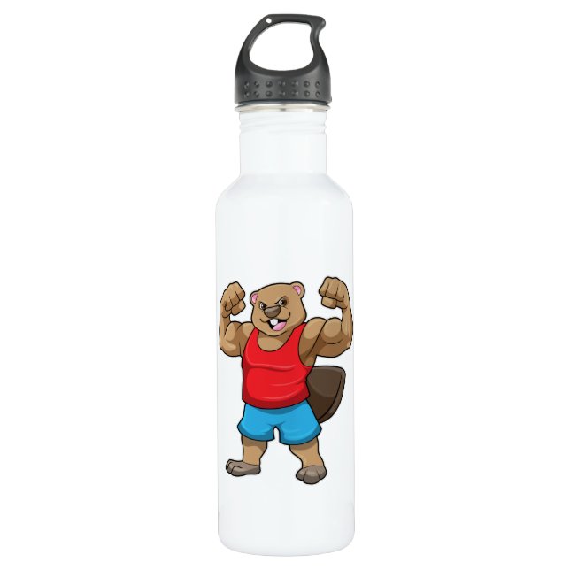 Biber als Bodybuilder mit großen Oberarmen Edelstahlflasche (Vorderseite)