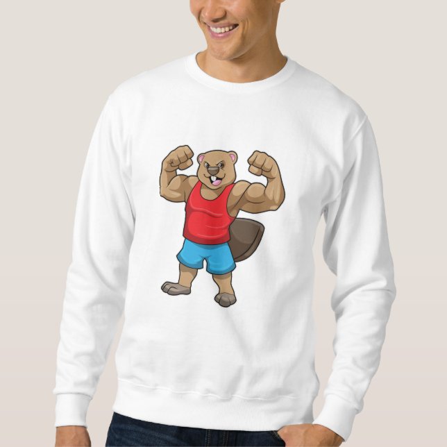 Biber als Bodybuilder mit großen Oberarmen Sweatshirt (Vorderseite)