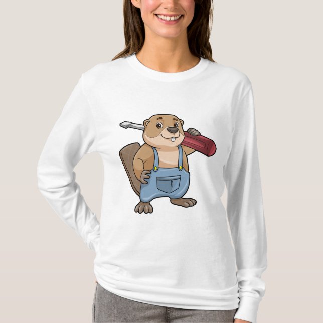 Biber als Handwerker mit Wrench T-Shirt (Vorderseite)