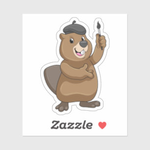 Biber als Maler mit Pinsel Aufkleber