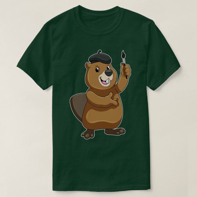 Biber als Maler mit Pinsel T-Shirt (Design vorne)